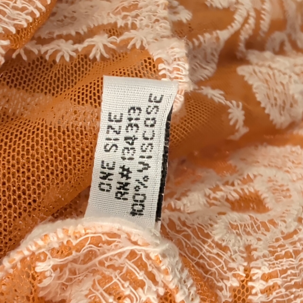 Bohemian Kimono in Mesh Tangerine With Cream Embroidery With Wide Sleeves - Picture 6 of 9